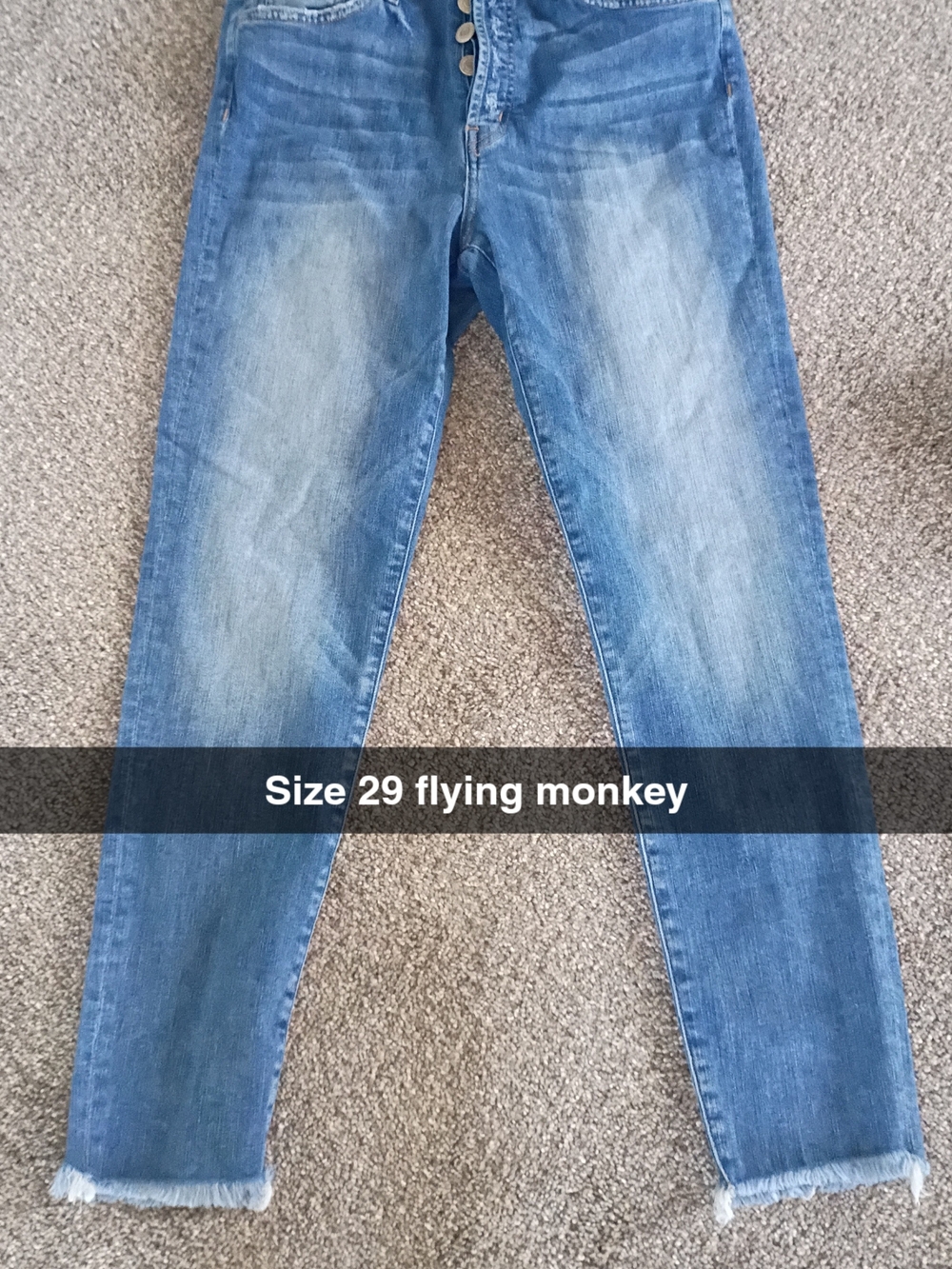 Flying Monkey Button Fly Frayed Fringe Hem Jeans Size 29 Medium Wash